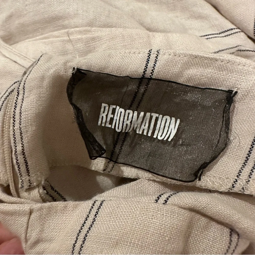 Reformation 100% Linen Elm Jager Jumpsuit size 8 striped blue jumpsuit open back - Picture 9 of 11